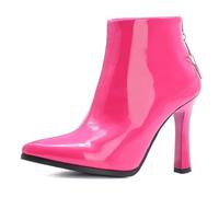 Eestfy Stivali alla Caviglia Donna Stiletto Tacco Alto Punta Tonda Pelle Vernice Stivaletti Abito con Impermeabile Cerniera Laterale per Autunno & Inverno Abbigliamento,Rosa,50 EU