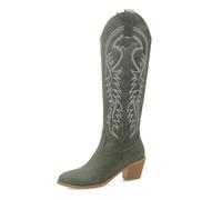 Eestfy Stivali Cowgirl Western da Donna al Ginocchio in Pelle PU con Ricami Punta A Punta Tacco Largo per Concerti Country E Street Style,Verde,48 EU