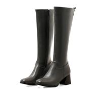 Eestfy Stivali da Equitazione Donna Classici Ginocchio Ecopelle Tacco Largo Ispirazione Equestre Stile Inglese Vintage Inverno,Grigio,50 EU