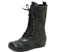 Eestfy Stivali Donna al Polpaccio con Lacci Stivali Stile Vittoriano Brogue Tacco a Blocco Spesso Punta Tonda Stile Combat per Abbigliamento Casual Autunno e Inverno,Verde,45 EU