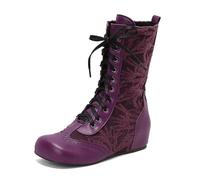 Eestfy Stivali Donna al Polpaccio con Lacci Stivali Stile Vittoriano Brogue Tacco a Blocco Spesso Punta Tonda Stile Combat per Abbigliamento Casual Autunno e Inverno,Viola,35 EU