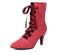 Eestfy Stivali Donna Scamosciato Polpaccio Medio Punta A Tacco Stiletto Stivali Abito Sera per Ricevimento Allacciatura Stivali Caviglia Scavati Traspirante per Primavera Autunno,Rosso,44 EU