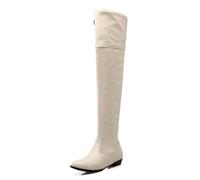 Eestfy Stivali in Pelle da Donna Oltre Il Ginocchio Tacco Largo Zip Laterale Stivali Casual Invernali per Passeggiate Viaggi Streetwear,Beige,43 EU