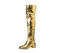 Eestfy Stivali Moda Metallici Oltre Il Ginocchio da Donna Tacco Largo Zip Stile Lucido per Club Festa Danza Outfit Street,d'oro,39 EU