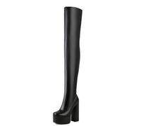 Eestfy Stivali Oltre Il Ginocchio con Plateau Donna in Pelle Similpelle Tacco Spuntato Design con Cerniera Laterale Calzature Dichiarazione per Spettacolo dal Vivo Club,Matte Black,34 EU