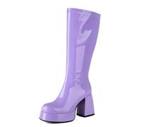 Eestfy Stivali Platforma Donna Retro Pelle Scamosciata al Ginocchio Tacco Basso Chiusura Laterale 70s Stile Vintage Moda Giornaliero Comfort,Lavanda,45 EU