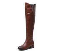 Eestfy Stivali Premium in Pelle Oltre Il Ginocchio da Donna Zip Laterale Tacco Largo Stile Cavalcata Vintage Stivali Lunghi per Moda Invernale Lavoro Ufficio Streetwear,Giallo,34 EU