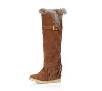 Eestfy Stivali sopra Il Ginocchio in Scamosciato con Frange Bordi Morbidi Tacco Basso Caldi per Inverno Autunno Uso Quotidiano,Giallo,37 EU