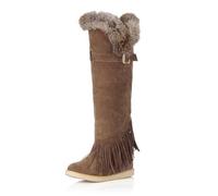 Eestfy Stivali sopra Il Ginocchio in Scamosciato con Frange Bordi Morbidi Tacco Basso Caldi per Inverno Autunno Uso Quotidiano,Light Brown,35 EU