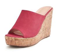 Eestfy Tacchi a Cuneo Punta Aperta Eleganti Slip On Sandali Eleganti Scarpe da Sposa per Matrimonio Estivo e Festa Serale Tomaia Morbida Fodera Traspirante,Rosso,36 EU