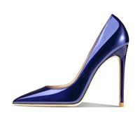 Eestfy Tacchi a Spillo Donna Sexy Punta Scarpe di Corte 10CM Classiche Slip On Pump Tacchi Alti Pelle Verniciata per Festa Matrimonio,Dark Blue,42 EU