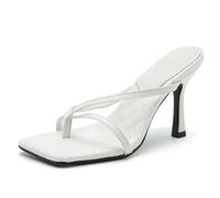 Eestfy Tacchi Eleganti Punta Quadrata con Cinghie Slip On Sandali da Sposa Scarpe Eleganti per Invitata a Matrimonio e Cocktail Serale Tomaia in Finta Pelle,Bianca,40 EU