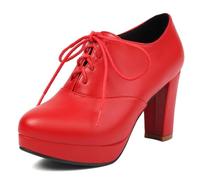 Eestfy Tacones con Plataforma y Cordones para Mujer, Punta Afilada con Tacón Grueso de 8CM Estilo Oxford, Diseño Sólido Cómodo y Moderno para Oficina y Eventos,Rosso,36 EU