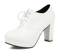 Eestfy Tacones con Plataforma y Cordones para Mujer, Punta Afilada con Tacón Grueso de 8CM Estilo Oxford, Diseño Sólido Cómodo y Moderno para Oficina y Eventos,Bianca,41 EU