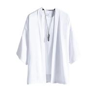 Eesuei Kimono da uomo estivo stampato cardigan samurai costume giapponese abito sciolto giacca yukata street abbigliamento asiatico top bianco M