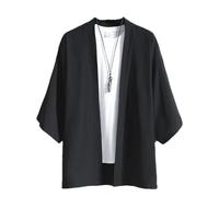 Eesuei Kimono da uomo estivo stampato cardigan samurai costume giapponese abito sciolto giacca yukata street abbigliamento asiatico top nero M