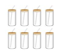 Eeuye Set di 8 Bicchieri In Vetro A Forma di Barattolo con Coperchio, Cannuccia, un Regalo Elegante per Amici e Parenti