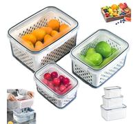 Eevhrqw 3pcs Fruit Vegetable Storage Containers for Fridge,Food Storage Containers,Transparent Produce Saver Box with Drain Baskets And Lid Vegetable Fruit Storage Basket for Kitchen Refrigerator