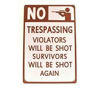 Eeypy Cartello in metallo con scritta in lingua inglese "Warning No Trespassing Violators Will Be Shot Gun Owner", per esterni e interni, 20 x 30 cm