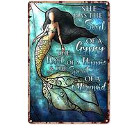Eeypy Decorazione vintage da parete in metallo con sirena, con scritta in lingua inglese "She Has The Soul of a Gypsy Heast of A Hippie", decorazione da parete vintage, in metallo, decorazione
