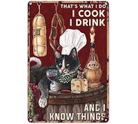 Eeypy Decorazioni a forma di gatto per camera Chef That's What I Do Cook Drink and Know Things Mouse Wine Candle Cheese Metal Sign Decor Tin Aluminum Wall Art Party Home Bar Garage 30,5 x 20,3 cm