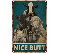 Eeypy Targa decorativa in metallo con animali della fattoria e pollo, mucca, decorazione artistica da parete, stile vintage, chic, divertente, decorazione da parete, regalo per bagno, casa e bambini