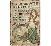 Eeypy Targa in latta con sirena con scritta "Mermaid She Has The Soul of a Gypsy Dictionary" in metallo, decorazione da parete in alluminio, poster da parete per ragazza, casa, bagno, 30,5 x 20,3 cm