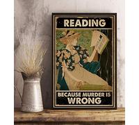 Eeypy Targa in latta per garage Reading because Murder Is Wrong Sign, retro verticale Wall Art, libri decorazione per la casa, amante del libro, lettura, retrò ragazza cartello vintage 30,5 x 20,5 cm