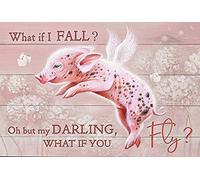 Eeypy Targa in metallo con scritta in inglese Flying Pink Pig Dandelion - What if I Fall Oh but My Darling What if You Fly Home Living Wall Decor Retro Tin Sign