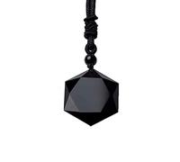 EEzyzy Amuleto sacro esagramma, Ossidiana nera naturale esagramma cubico ciondolo collana amuleto talismano David