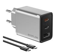 EF EcoFlow Caricabatterie GaN Rapid 65W con cavo da 100W a 3 porte per iPhone 15/14/13 Plus Pro Max, MacBook Pro/Air, iPad Pro, Galaxy S23/S22, Note20, Pixel, Apple Watch, ecc.