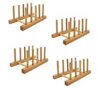 efbock Supporto per piatti per armadi da cucina, tagliere in legno di bambù, scolapiatti in legno, organizer per piatti, tazze e coperchio per pentole (4, 4 slot)