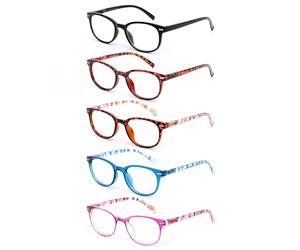 EFE Occhiali da lettura Value Pack 5 Stile Designer Uomo Donna Resistenti e Confortevoli Buona visione Anti luce blu Qualità Cerniere a molla Lettori