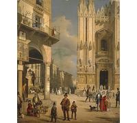 EfeMir Dipinti ad Olio su Tela Poster Parete Quadri Dipinti famosi Piazza Del Duomo Milano di Angelo Inganni per l'arredamento della camera da letto 60x90cm