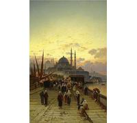 EfeMir Dipinti Famosi Stampa Immagine Foto su Tela il Ponte di Galata a ntinopoli di Hermann David Corrodi per Decorazioni per la Casa 60x90cm