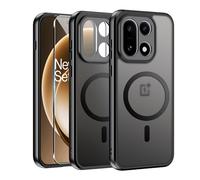 Effcotuo Cover Magnetica per OnePlus 15 5G Custodia con MagSafe con Pellicola Protettiva Vetro Temperato, Silicone Morbido + Acrilico Ghiacciato Coque, Traslucida Posteriore Case - Nero