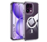 Effcotuo Cover Magnetica per Oppo Reno 16 F/16F /16 FS/ 16FS 5G con 2 Pezzi Pellicola Vetro Temperato, [Compatibile con MagSafe] Custodia Protettiva Sottile [Anti-Ingiallimento], Trasparente