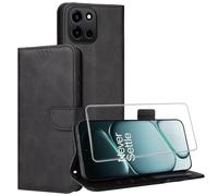 Effcotuo Custodia per OnePlus Nord 6 5G, con 1 pellicola protettiva in vetro temperato, pieghevole, in pelle, con scomparto per carte di credito, colore: nero