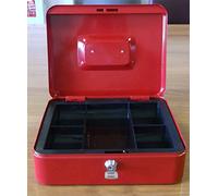 effe Cassetta Portavalori in Metallo con Divisori Interni 25x18x9 cm, SICURO, Rosso, Beige, Blu, Verde, Chiave, Portatile