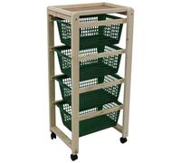 EffeDecor Carrello da Cucina con Ruote Portatutto in Legno a 4 Ripiani con Cestelli Salvaspazio Ideale per Uso Domestico 39,5x29,5xH80 cm