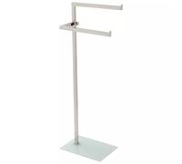 EffeDecor - Piantana Porta Asciugamani Bagno da Terra in Acciaio Cromato con Base in Vetro Temperato a 2 Bracci 20x28xH86,5 cm