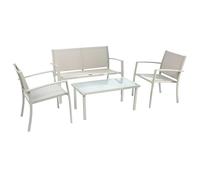 EffeDecor Salottino da Esterno 4 Posti in Acciaio e Textilene Tortora con Tavolino Vetro Temperato Set Salotto da Giardino Moderno Fornito in Kit per Balcone,Terrazzo,Esterno