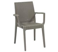 EffeDecor Sedia in Resina 4PZ Finitura Rattan con Braccioli Impilabile Design Moderno Ideale per Esterno,Bar,Ristorante,Terrazzo,Giardino Made in Italy 55x54x85 cm (4, Tortora)