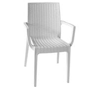 EffeDecor Sedia in Resina 4PZ Finitura Rattan con Braccioli Impilabile Design Moderno Ideale per Esterno,Bar,Ristorante,Terrazzo,Giardino Made in Italy 55x54x85 cm (4, Bianco)