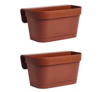 EffeDecor Set 2 PZ Vaso Balconiera in Resina Con Sottovaso e Distanziale per Piante Fiori Fioriera Ideale per Balconi,Terrazzo,Muretto,Ringhiera (Terracotta, 36x16xH19 cm)