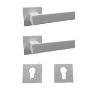 effedielle® Maniglia per Porta Completa Interno ed Esterno, con Molla di Ritorno, Disponibile in Diversi Modelli e Colori, viti di fissaggio comprese (Bianco opaco, Quadrata foro cilindro)