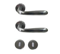 effedielle® Maniglia per Porta Completa Interno ed Esterno, con Molla di Ritorno, Disponibile in Diversi Modelli e Colori, viti di fissaggio comprese (Cromo Satinato, Tonda)