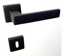 effedielle MANIGLIA PER PORTA IN MARITECH, COMPLETA PER UNA PORTA DENTRO+FUORI, ROSETTA QUADRA mm45X45 CON MOLLA DI RITORNO (QUADRA FORO PATENT, Moderno, NERO OPACO)