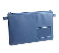 effektivo Borsa porta banconote colorata con cerniera e finestra, in finta pelle, colore blu, adatta per documenti fino a DIN A5