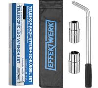 EffektWerk Chiave per dadi ruota telescopica - Chiave universale per alette con attacco da 1/2" e 2 bussole (17/19 mm e 21/23 mm) - Chiave per pneumatici estensibile da 38 - 50 cm